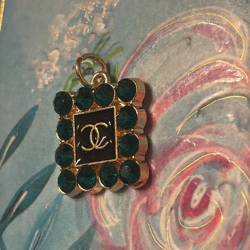 Chanel Gold and Teal Square logo Charm